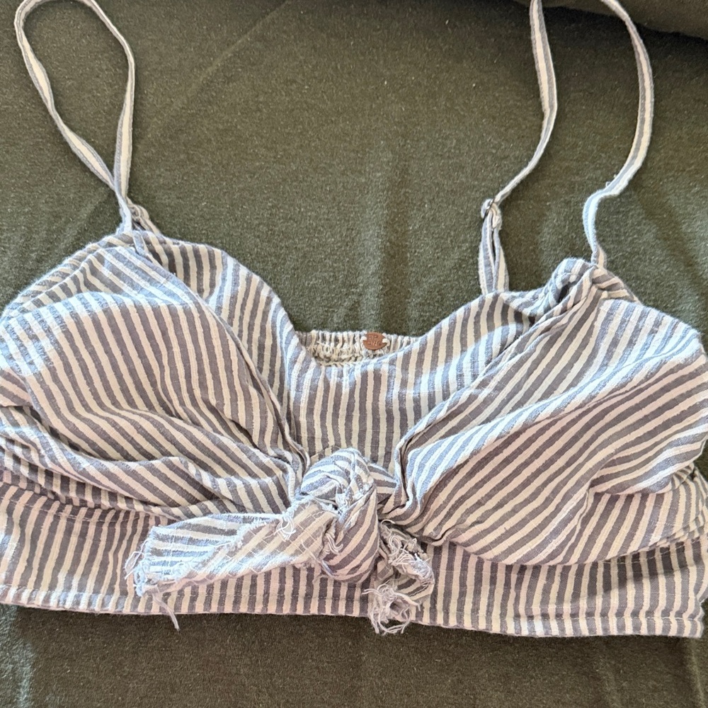 Free People One Striped Blue and White Women's Top